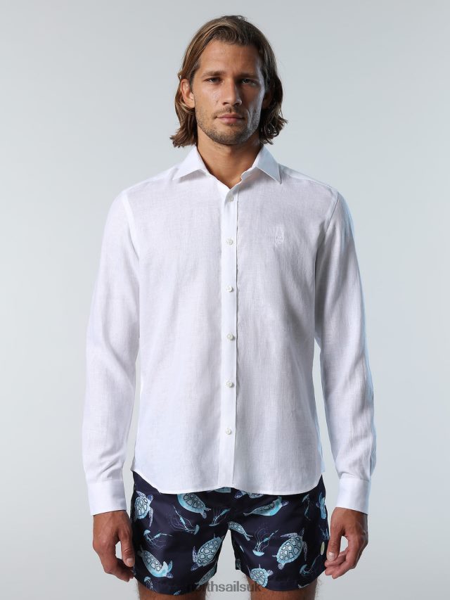 Men White Clothing 4D6N221 North Sails LINEN SHIRT