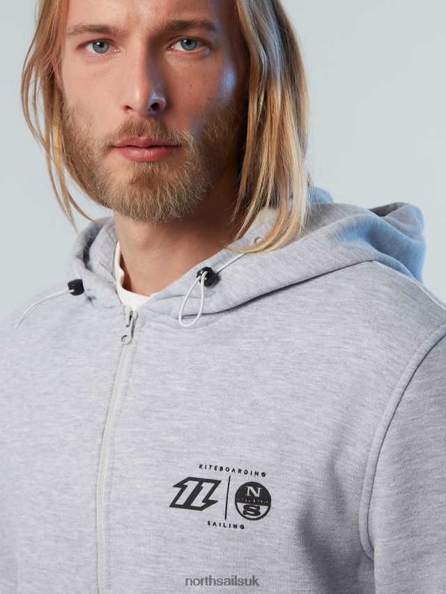 Men Grey melange Clothing 4D6N263 North Sails HOODIE FULL ZIP SWEATSHIRT KITE