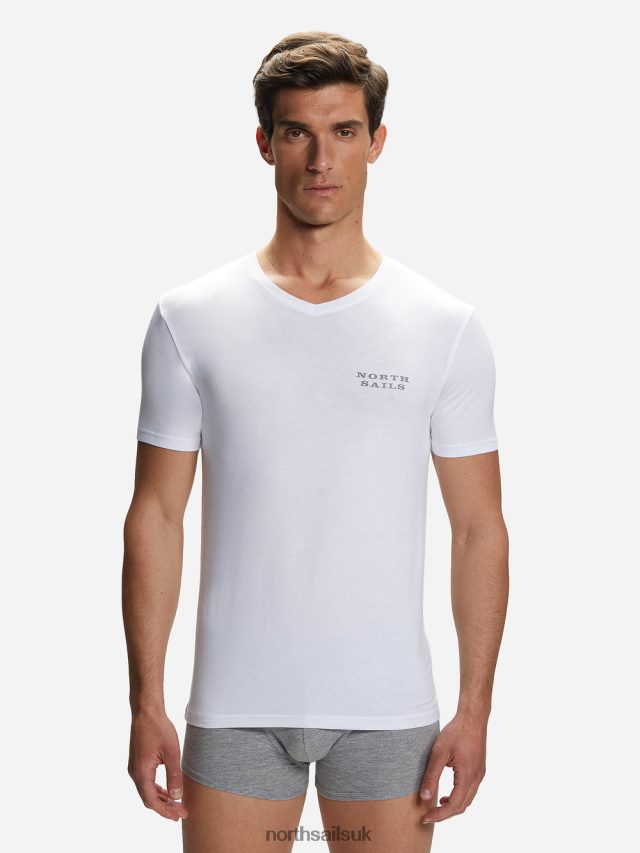 Men White Clothing 4D6N495 North Sails BAMBOO V-NECK T-SHIRT