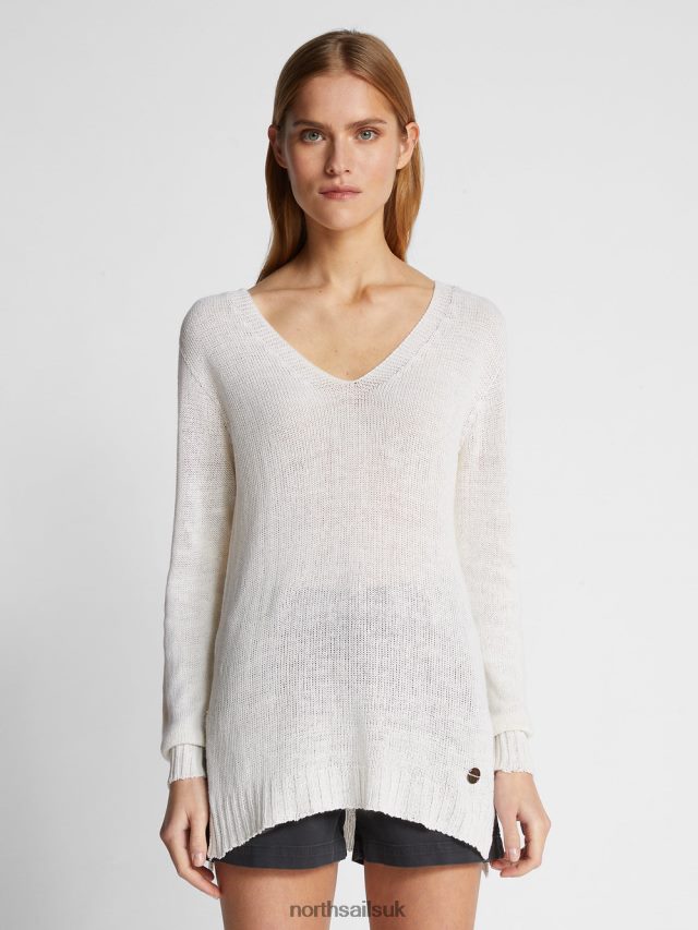 Women White Clothing 4D6N1461 North Sails V-NECK JUMPER