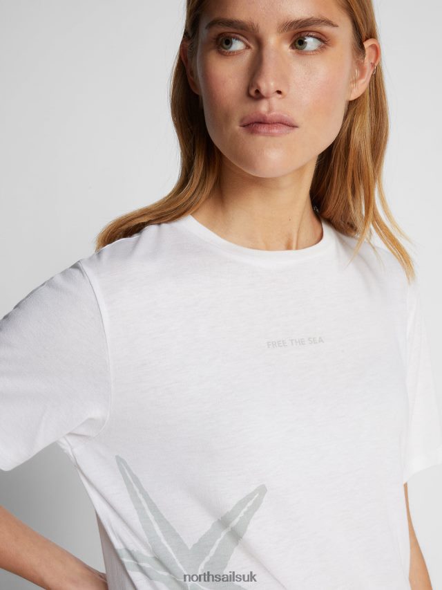 Women White Clothing 4D6N1467 North Sails FREE THE SEA T-SHIRT