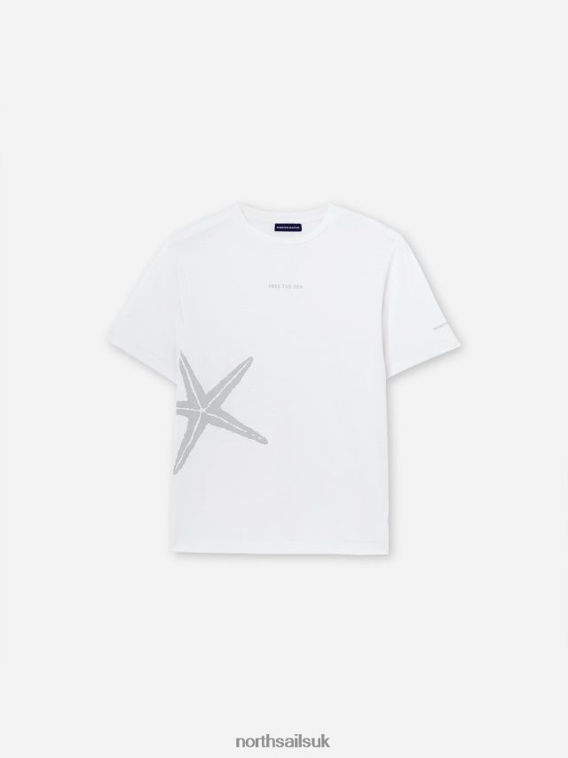 Women White Clothing 4D6N1467 North Sails FREE THE SEA T-SHIRT